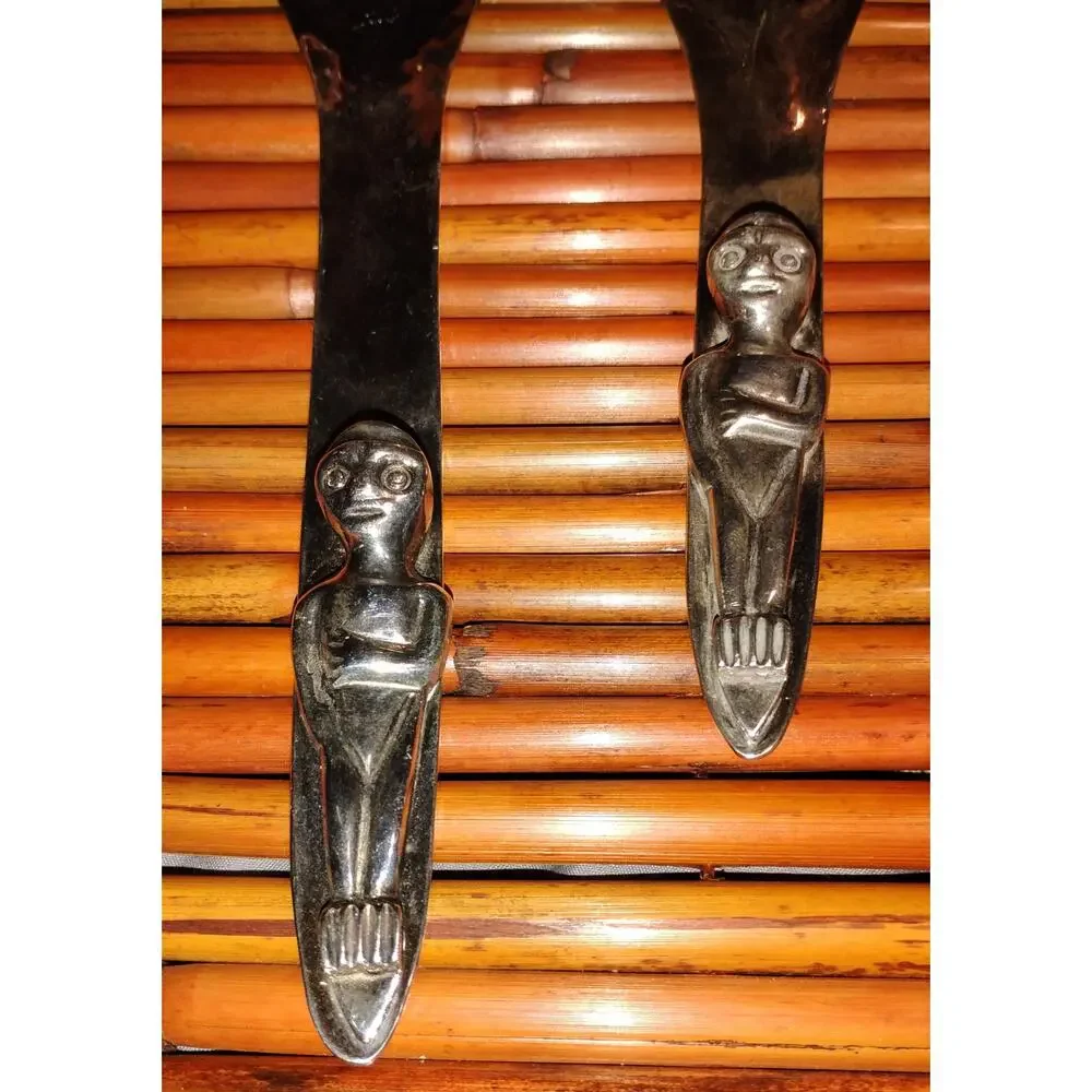 Vintage Agme Bates & Son Tribal Tiki Salad Serving Set MCM 11” 12”